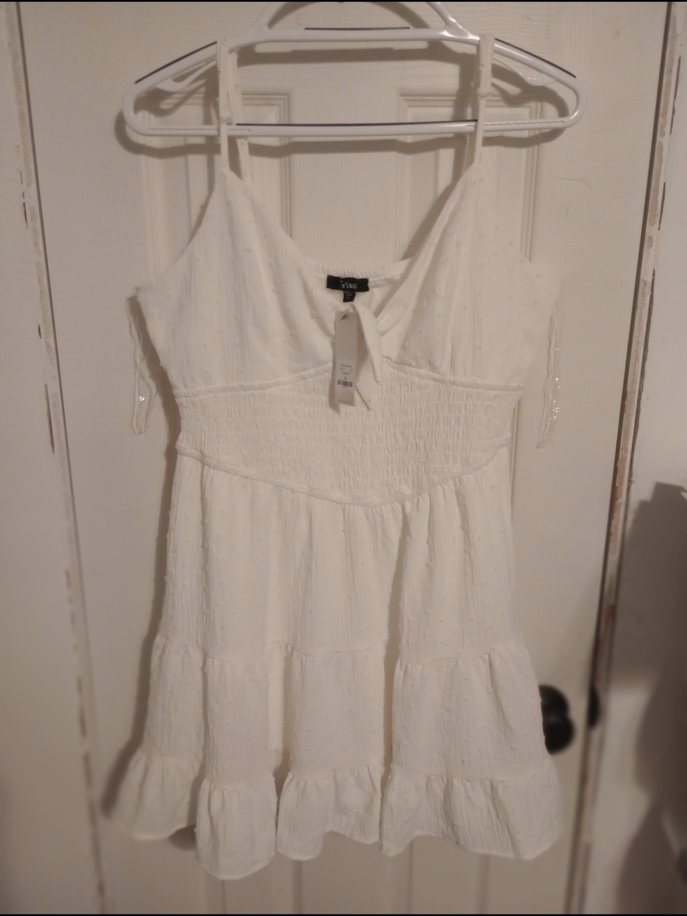 Trixxi White Smocked Tiered Mini Dress